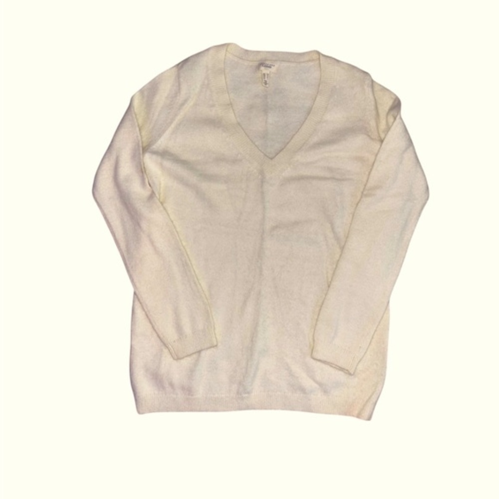 Land’s End Canvas Angora Rabbit Hair Blend V-Neck Sweater Cream Color Size XS